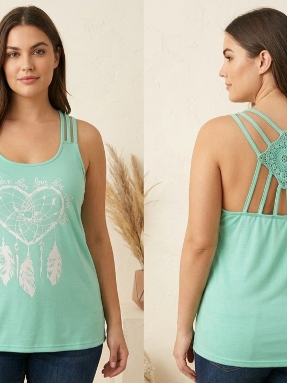 Mint Green Strappy Dreamcatcher Tank Top - Women's Size XL